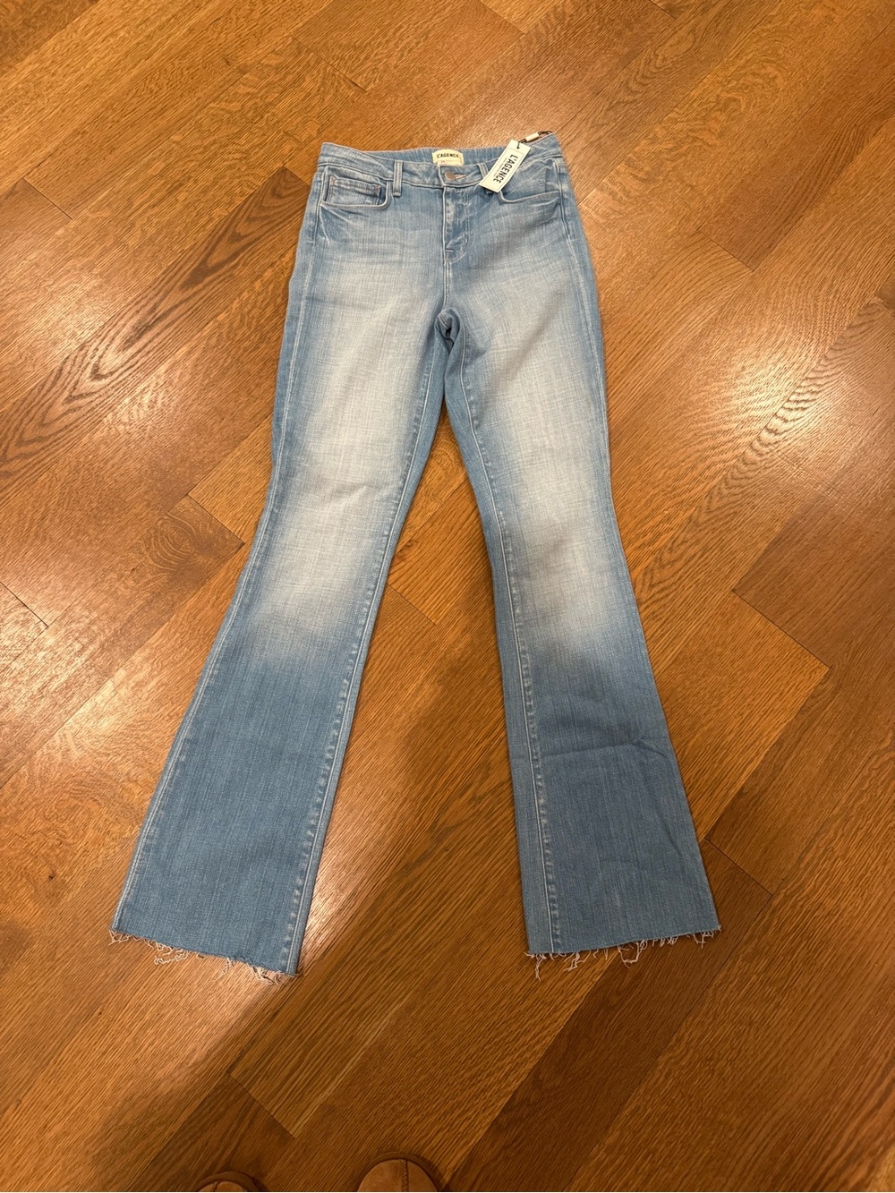 L'AGENCE Light Blue Flare Jeans with Raw Hem